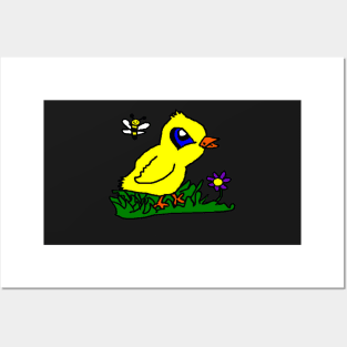 Yellow Chick and bumble bee Posters and Art